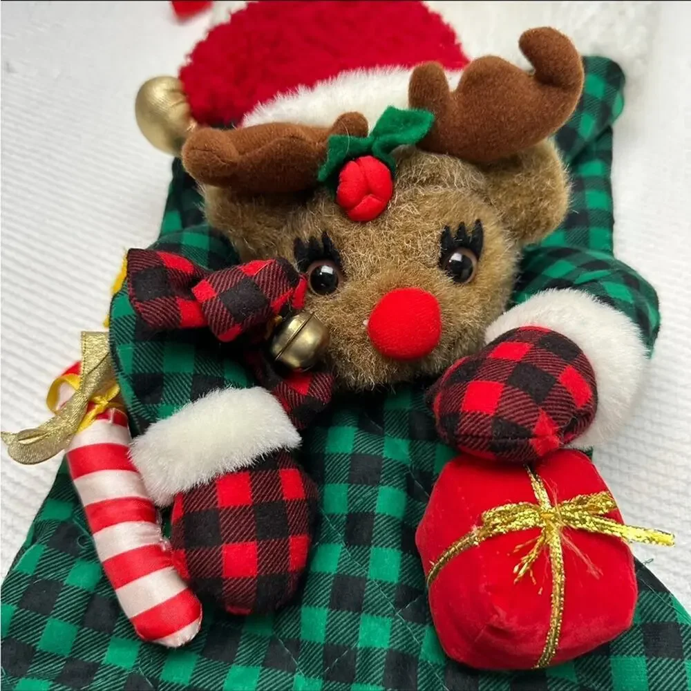 Vintage international Silver Co. Stocking 1996 reindeer plaid